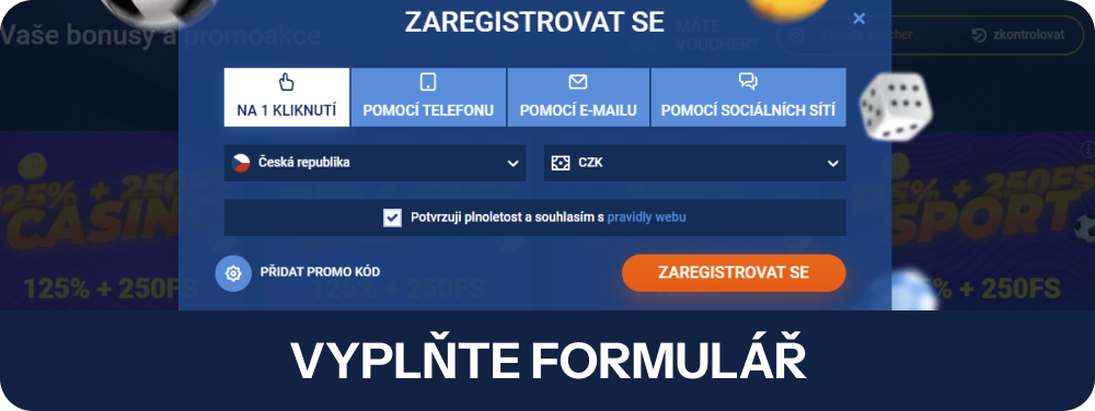 Vyplň Mostbet formulář s e-mailovou adresou