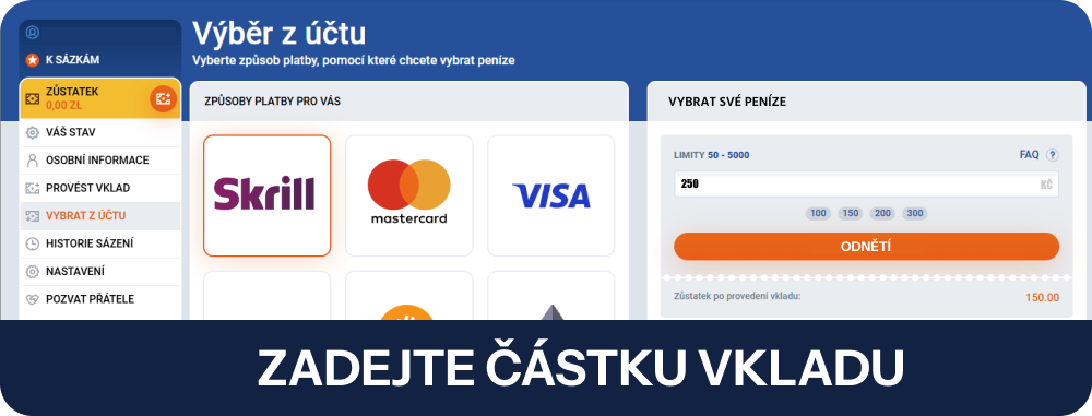 Vložte zálohu Mostbet ve výši alespoň 250 Kč