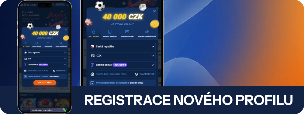 Zaregistrovat nový profil Mostbet