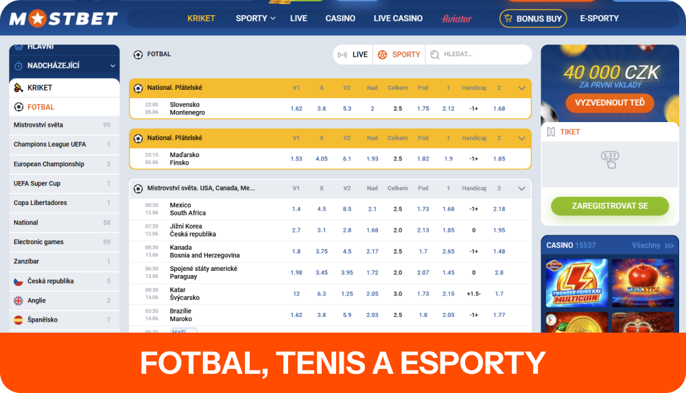 Mostbet Česká republika přináší výběr sportovních událostí