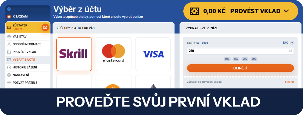 Proveďte Mostbet svůj první vklad alespoň 250 Kč